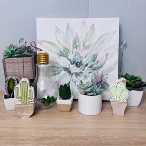 Succulent Wall Art Canvas with Faux Succulent Arrangement